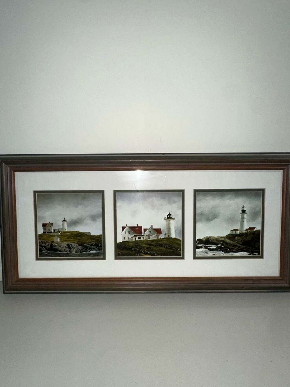 Doug Brega New England Lighthouses Triple Print Framed Art 26 x 12.5